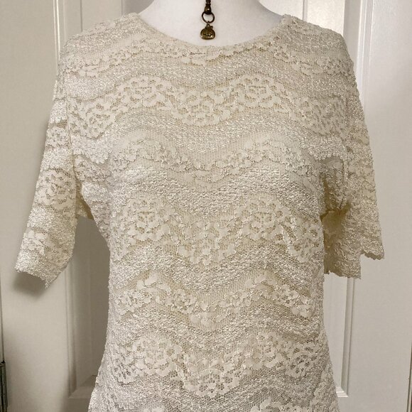 ORCHID Vintage cream lace short sleeve top ~ SMALL MEDIUM boho whismigoth blouse - Picture 3 of 14